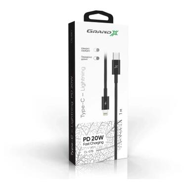 Дата кабель USB-C to Lightning 1.0m 60W black Grand-X (CL-08B) фото №3
