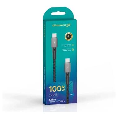 Дата кабель USB-C to USB-C 1.0m 100W black Grand-X (CC-08B) фото №4