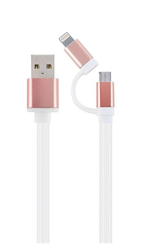 Кабель 2 в 1 USB-Lightning-MicroUSB Cablexpert 1m Pink (CC-USB2-AM8PmB-1M-PK) фото №1