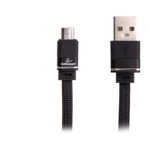 Кабель USB-MicroUSB преміум плоский Cablexpert 2.4A 1m Black (CCPB-M-USB-10BK) фото №1