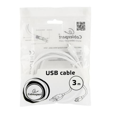 Кабель Cablexpert USB - Micro USB 3 м білий (CCP-mUSB2-AMBM-W-10) фото №2