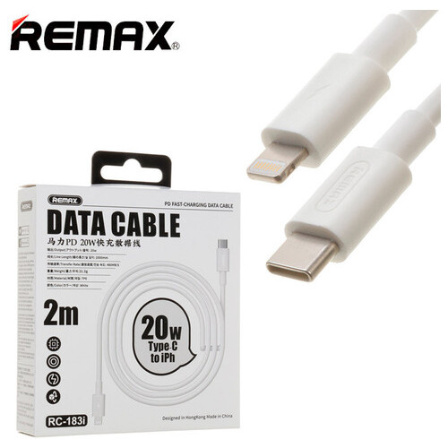 USB кабель Remax RC-183i PD Type-C - Lightning 2m білий фото №1