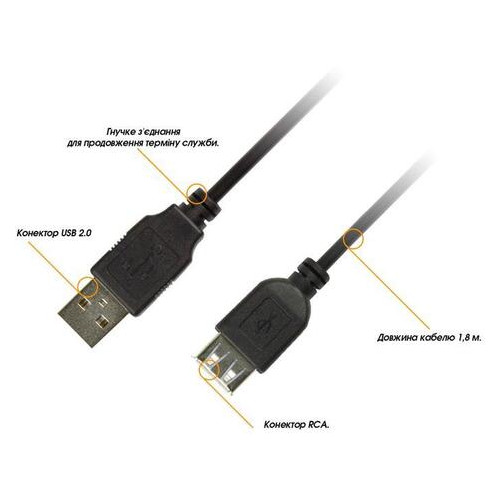 Кабель Piko USB 2.0 AM-AF 3м Чорний (1283126474118) фото №2