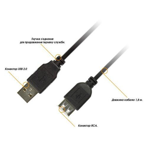 Кабель Piko USB 2.0 AM-AF 1.8m Black (1283126474125) фото №2
