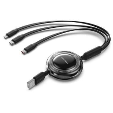 Дата кабель USB 2.0 AM to 2xUSB-C + Lightning 1.0m 3.5A retractable Vention (TRJBBE) фото №1
