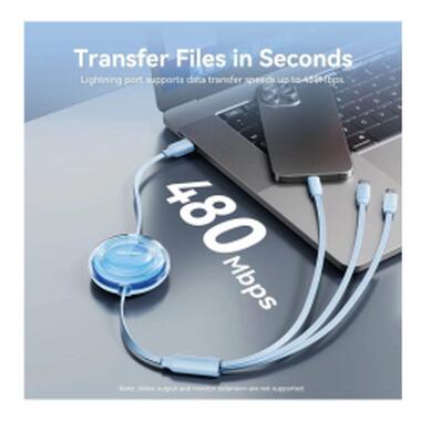 Дата кабель USB 2.0 AM to 2xUSB-C + Lightning 1.0m 3.5A retractable Vention (TRJBBE) фото №3