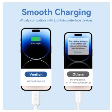 Дата кабель USB 2.0 AM to Lightning 1.0m 2.4A black Vention (LAMBF) фото №4