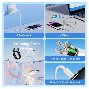 Дата кабель USB 2.0 AM to Lightning 1.0m 2.4A black Vention (LAMBF) фото №3