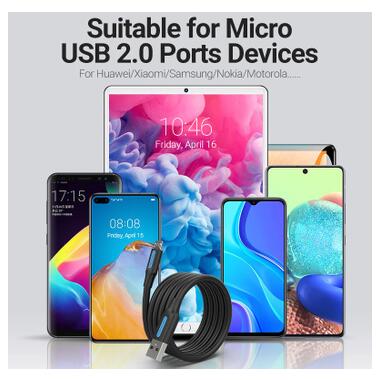 Дата кабель USB 2.0 AM to Micro 5P 1.0m 3A black Vention (COLBF) фото №4