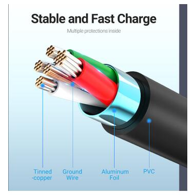Дата кабель USB 2.0 AM to Micro 5P 1.0m 3A black Vention (COLBF) фото №8