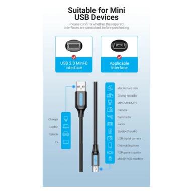Дата кабель USB 2.0 AM to Mini 5P 1.0m black Vention (COMBF) фото №11