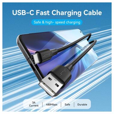 Дата кабель USB 2.0 AM to USB-C 1.0m 3A black Vention (CTHBF) фото №2