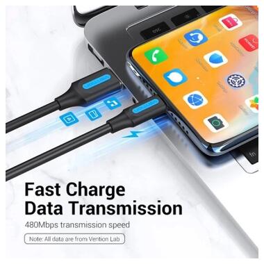Дата кабель USB 2.0 AM to USB-C 1.5m 3A black Vention (COKBG) фото №2