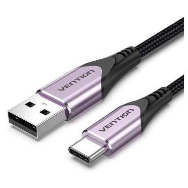 Дата кабель USB 2.0 AM to USB-C 1.5m 3A cotton braided aluminum purple Vention (CODVG) фото №1
