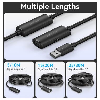 Дата кабель USB 2.0 AM/AF 15.0m Active black Vention (CBKBN) фото №8