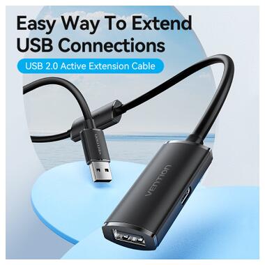 Дата кабель USB 2.0 AM/AF 15.0m Active black Vention (CBKBN) фото №2