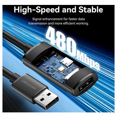 Дата кабель USB 2.0 AM/AF 5.0m Active black Vention (CBKBJ) фото №3