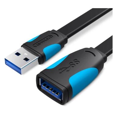 Дата кабель USB 3.0 AM/AF 2.0m flat black Vention (VAS-A13-B200) фото №1