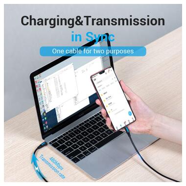 Дата кабель USB-C to Micro 5P 1.0m 2A black Vention (COVBF) фото №3