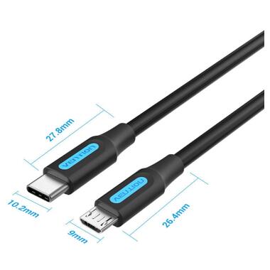 Дата кабель USB-C to Micro 5P 1.0m 2A black Vention (COVBF) фото №7