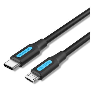 Дата кабель USB-C to Micro 5P 1.0m 2A black Vention (COVBF) фото №1