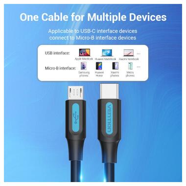 Дата кабель USB-C to Micro 5P 1.0m 2A black Vention (COVBF) фото №6