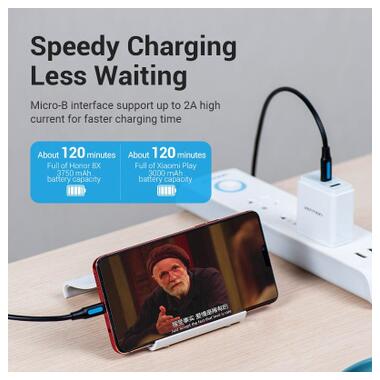 Дата кабель USB-C to Micro 5P 1.0m 2A black Vention (COVBF) фото №5