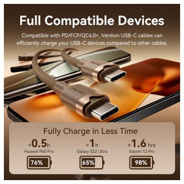 Дата кабель USB-C to USB-C 1.0m 3A aluminum gold Vention (TRDJF) фото №6