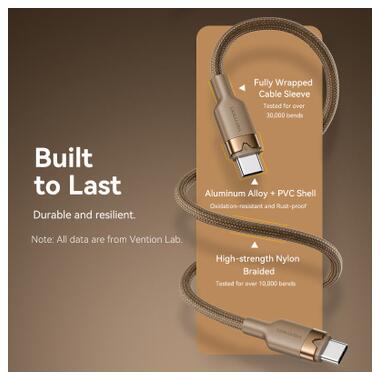 Дата кабель USB-C to USB-C 1.0m 3A aluminum gold Vention (TRDJF) фото №8