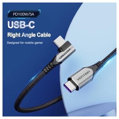 Дата кабель USB-C to USB-C 1.0m 5A 90° corner aluminum gray Vention (TAKHF) фото №4