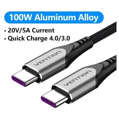 Дата кабель USB-C to USB-C 1.0m 5A aluminum gray Vention (TAEHF) фото №1