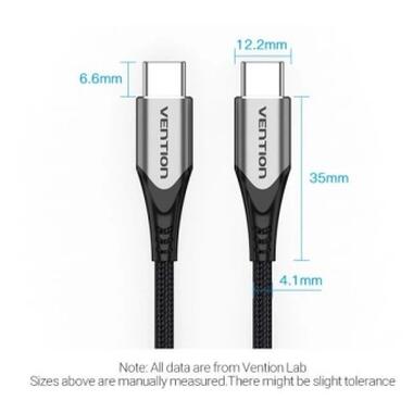 Дата кабель USB-C to USB-C 2.0m 5A aluminum gray Vention (TAEHH) фото №3