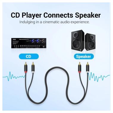 Кабель мультимедийный 2xRCA M to 2xRCA M 1.0m black Vention (VAB-R06-B100) фото №5