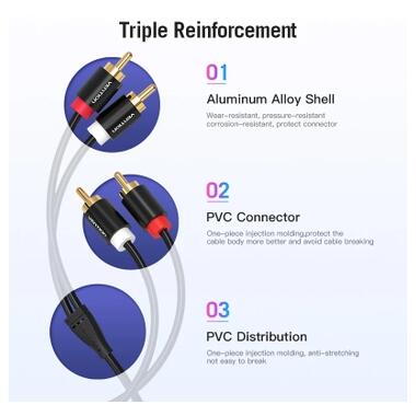 Кабель мультимедийный 2xRCA M to 2xRCA M 1.0m black Vention (VAB-R06-B100) фото №7