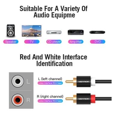 Кабель мультимедийный 2xRCA M to 2xRCA M 1.0m black Vention (VAB-R06-B100) фото №6