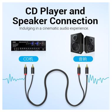 Кабель мультимедийный 2xRCA M to 2xRCA M 1.5m black Vention (BCMBG) фото №8