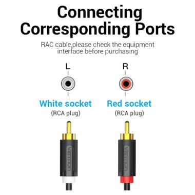 Кабель мультимедийный 2xRCA M to 2xRCA M 1.5m black Vention (BCMBG) фото №6