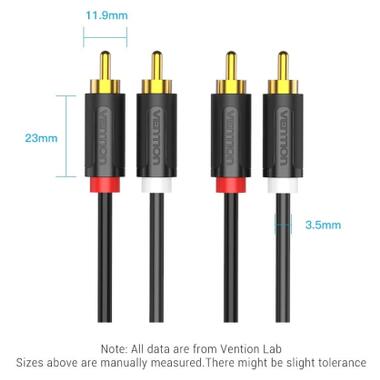 Кабель мультимедийный 2xRCA M to 2xRCA M 1.5m black Vention (BCMBG) фото №2