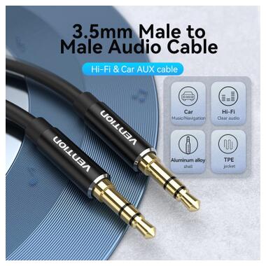 Кабель мультимедийный 3.5mm M to 3.5mm M 1.5m black Vention (BAXBG) фото №3