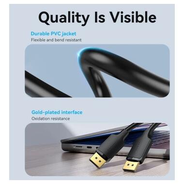 Кабель мультимедийный DisplayPort M to DisplayPort M 1.0m 4K60Hz black Vention (HAKBF) фото №6