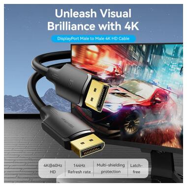 Кабель мультимедийный DisplayPort M to DisplayPort M 1.0m 4K60Hz black Vention (HAKBF) фото №2