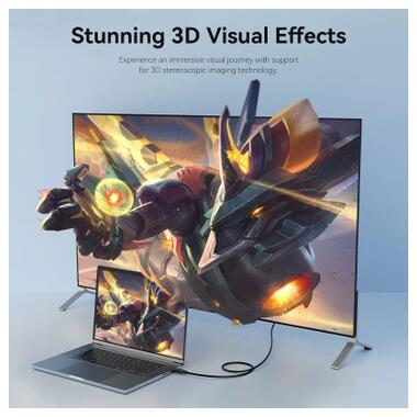 Кабель мультимедийный DisplayPort M to DisplayPort M 1.0m 4K60Hz black Vention (HAKBF) фото №4