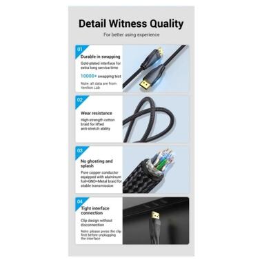 Кабель мультимедийный DisplayPort M to DisplayPort M 1.0m 8K60Hz black Vention (HCCBF) фото №5