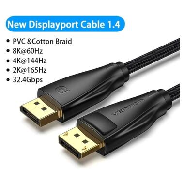 Кабель мультимедийный DisplayPort M to DisplayPort M 1.0m 8K60Hz black Vention (HCCBF) фото №2