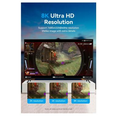 Кабель мультимедийный DisplayPort M to DisplayPort M 1.5m V1.4 8K black Vention (HCDBG) фото №6