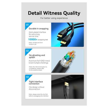 Кабель мультимедийный DisplayPort M to DisplayPort M 1.5m V1.4 8K black Vention (HCDBG) фото №3
