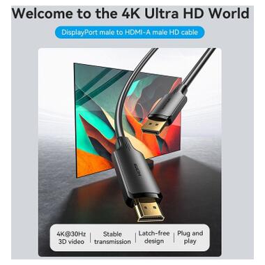 Кабель мультимедийный DisplayPort M to HDMI M 1.8m 4K40Hz black Vention (HFOBAC) фото №2