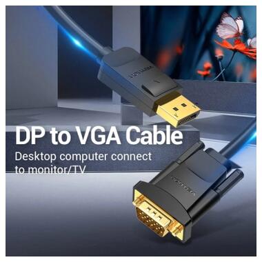 Кабель мультимедийный DisplayPort M to VGA M 1.5m 1080p60Hz black Vention (HBLBG) фото №2