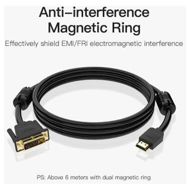 Кабель мультимедийный HDMI M to DVI M 2.0m 4K60Hz black Vention (ABFBH) фото №2