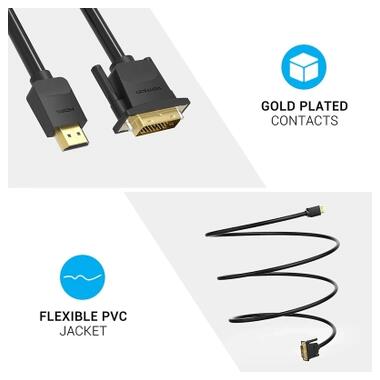 Кабель мультимедийный HDMI M to DVI M 2.0m 4K60Hz black Vention (ABFBH) фото №6